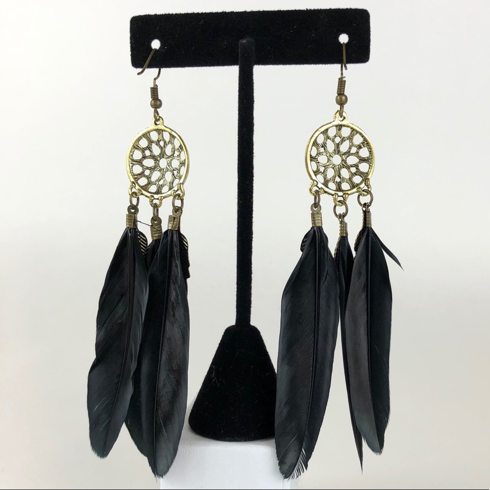Last 1❗️ Black Feather Dreamcatcher Hook Earrings - Picture 4 of 6